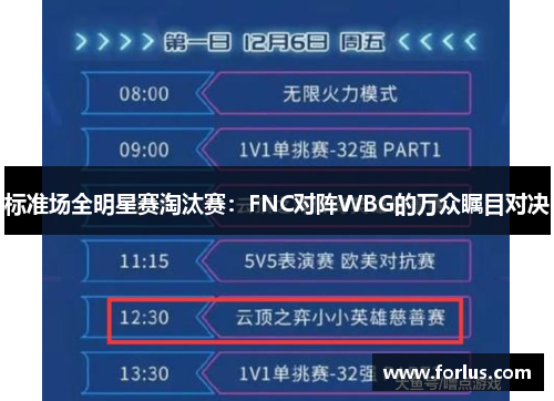 标准场全明星赛淘汰赛：FNC对阵WBG的万众瞩目对决
