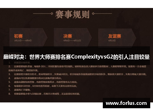 巅峰对决：世界大师赛排名赛ComplexityvsG2的引人注目较量